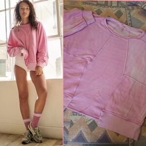 Free People Strive On Sweat Velour Pink Oversized Sweatshirt Top Size M